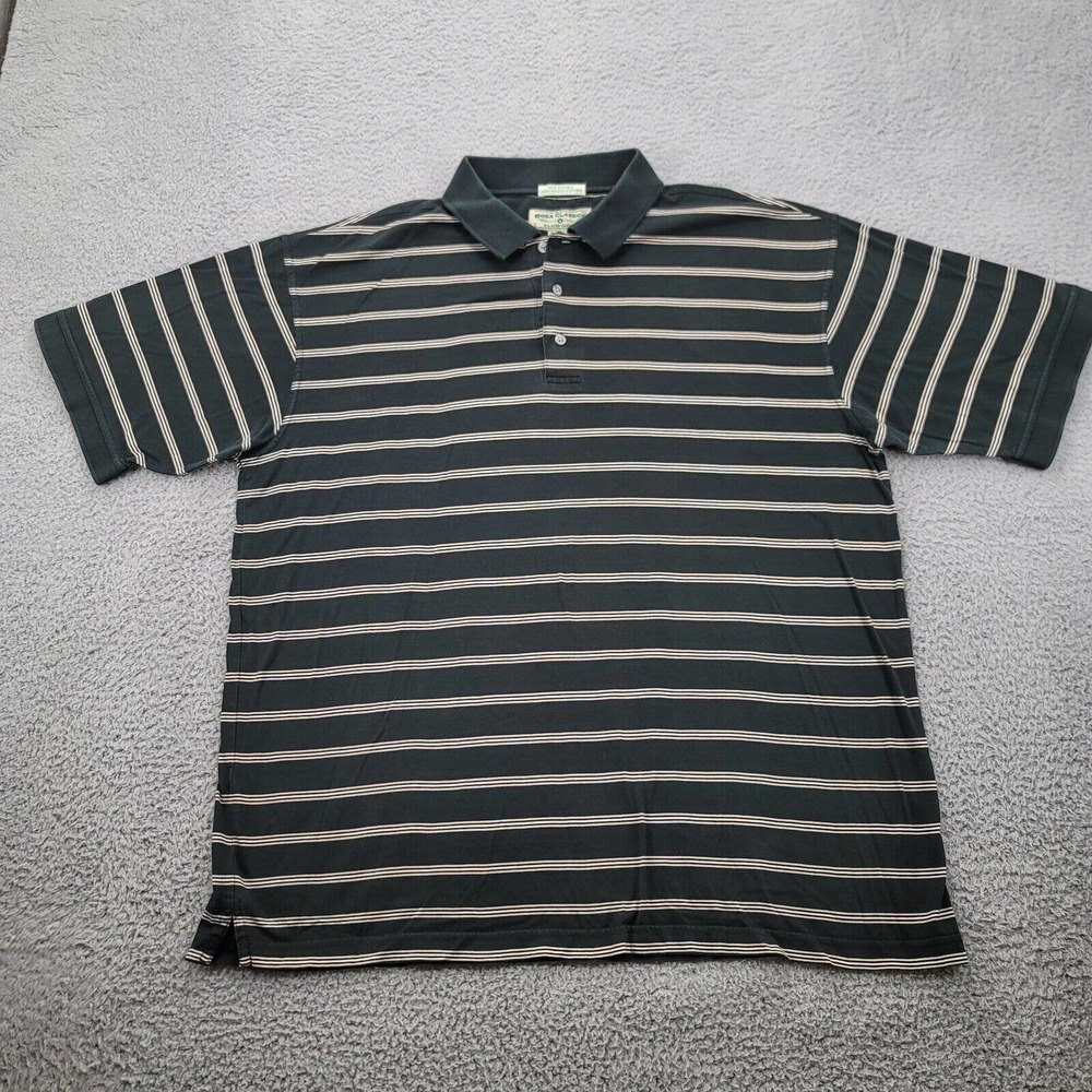 Boca Classics Shirt Mens XL Black Striped Club‎ Golf Short Sleeve Polo
